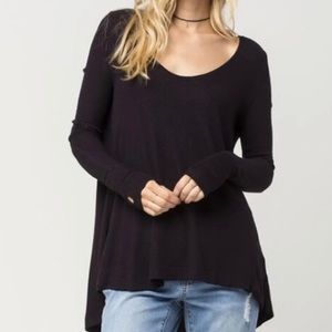 Free People Thermal Black Waffle Long Sleeve Top XS